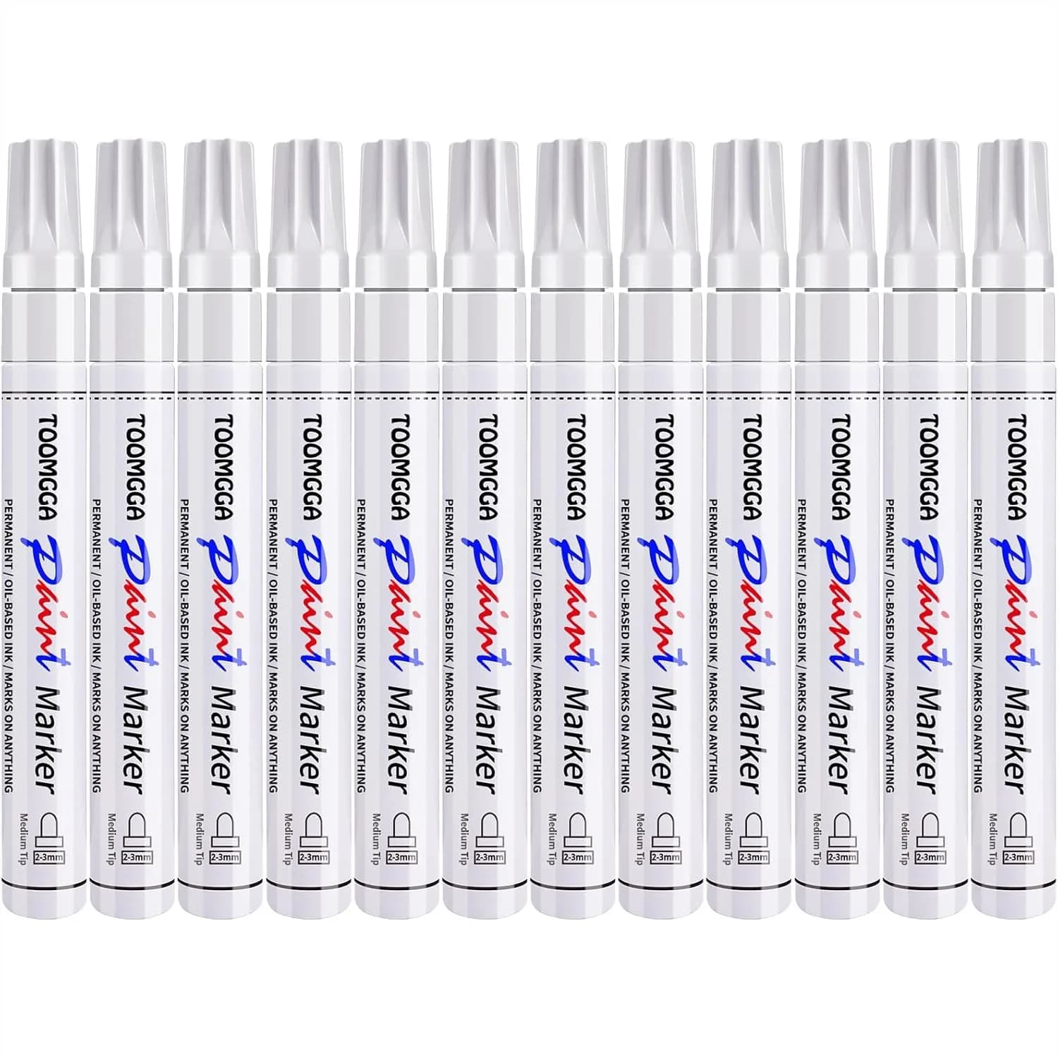 White Paint Pens for Rock Painting, Oil Based Markers 12 Pack Medium Tip Quick Dry for Metal, Wood, Canvas