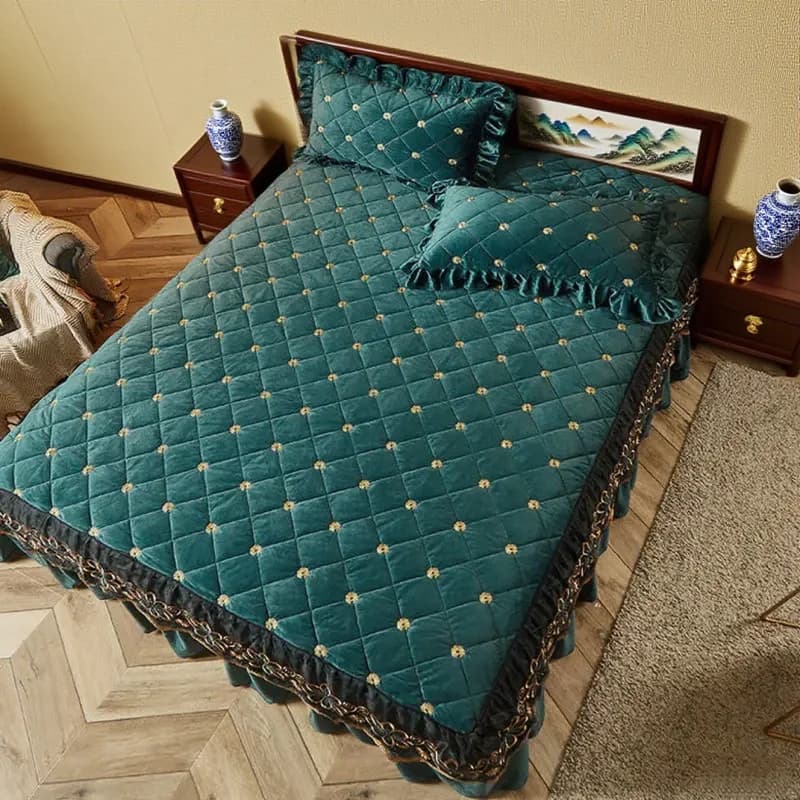 Lenzuolo extra large morbido e corto in peluche, esclusa federa, lussuosa gonna da letto trapuntata in velluto spesso, lenzuolo ricamato