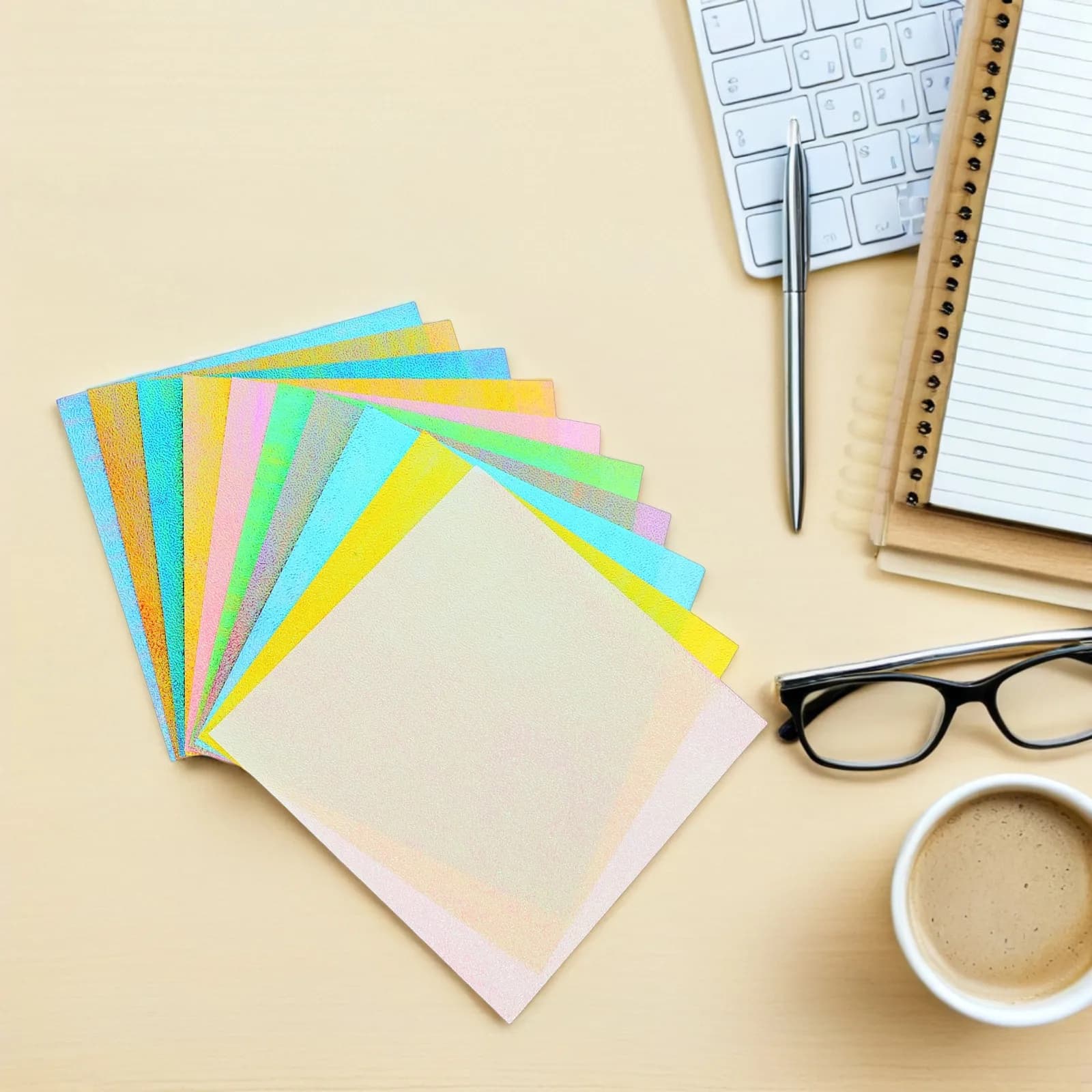 50Pcs Shimmering Iridescent Paper Sheets 15Cm Colorful Folding Craft Paper for Origami Art Stationery Bags School DIY Projects