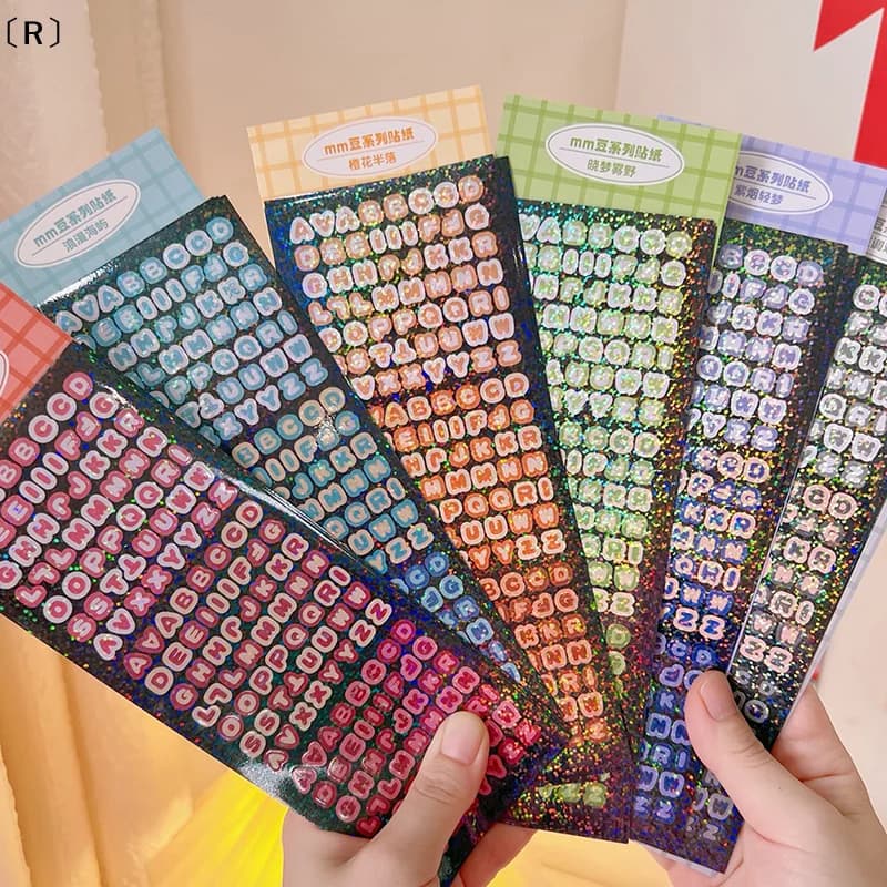 〔R〕4 Fogli/Confezione Adesivi Alfabetici Luccicanti al Laser per Decorazione, Scrapbooking, Album Fotografici Fai-da-Te, Forniture di Cancelleria