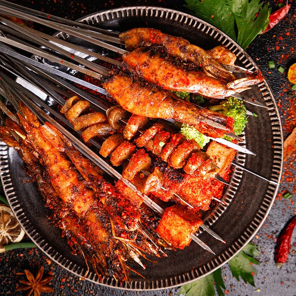 5PCS Reliable Stainless Steel Skewers for Outdoor BBQ Grilling Kabob Preparation Backyard Picnic Camping Travel Use