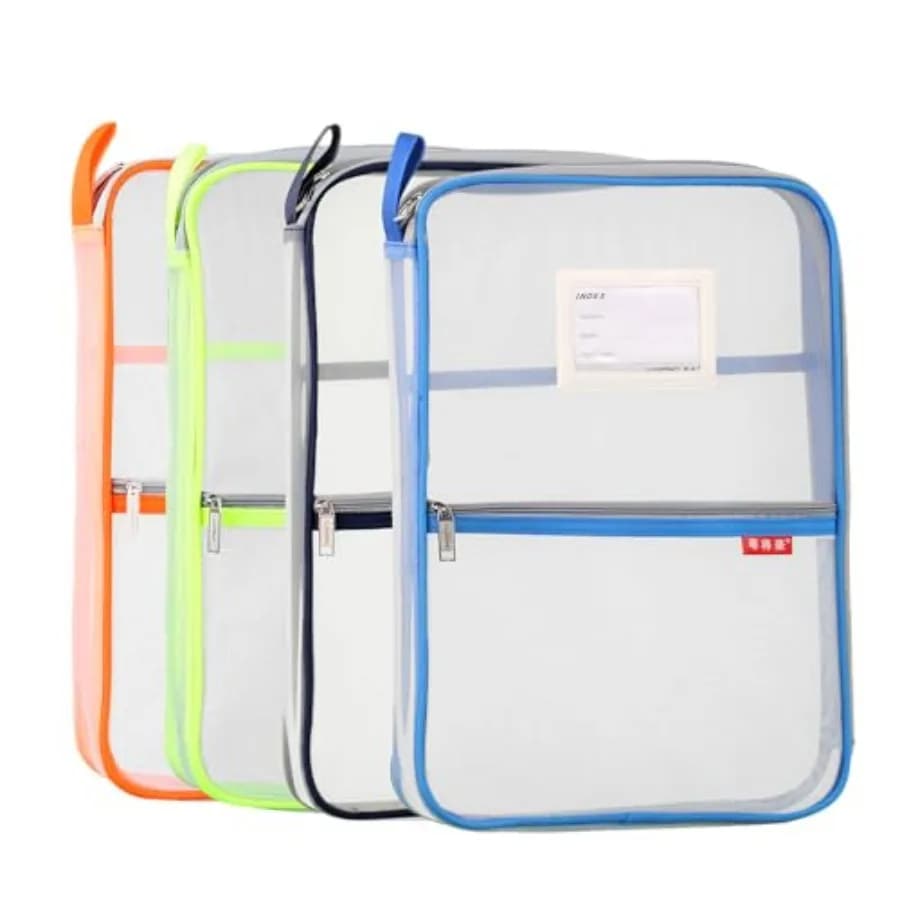 Astuccio con Cerniera in Rete Trasparente, Leggero, in Nylon, Formato A4, Organizzatore Multistrato per Documenti e Accessori