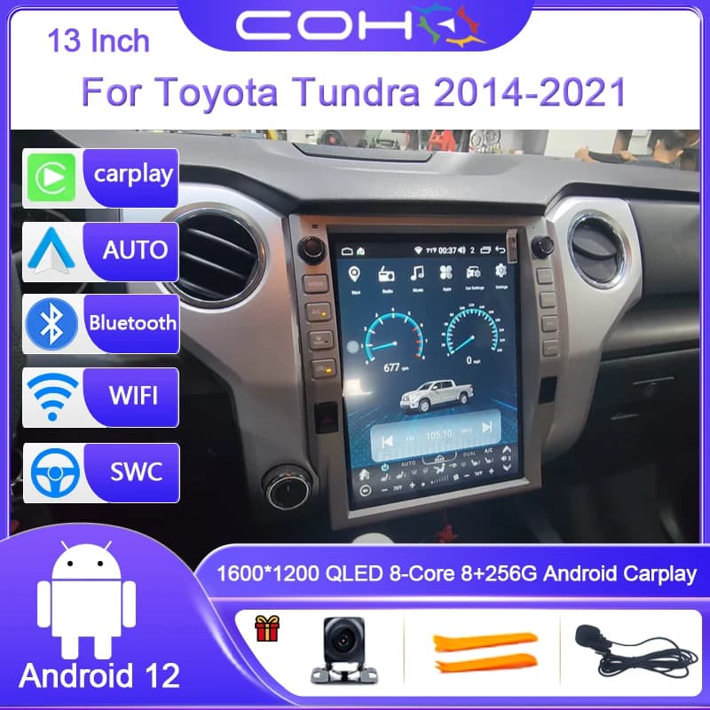 13 pollici per Toyota Tundra 2014-2021 Android 12.0 Octa Core 8G + 128G lettore multimediale per auto ricevitore Stereo Radio 4G WIFI GPS