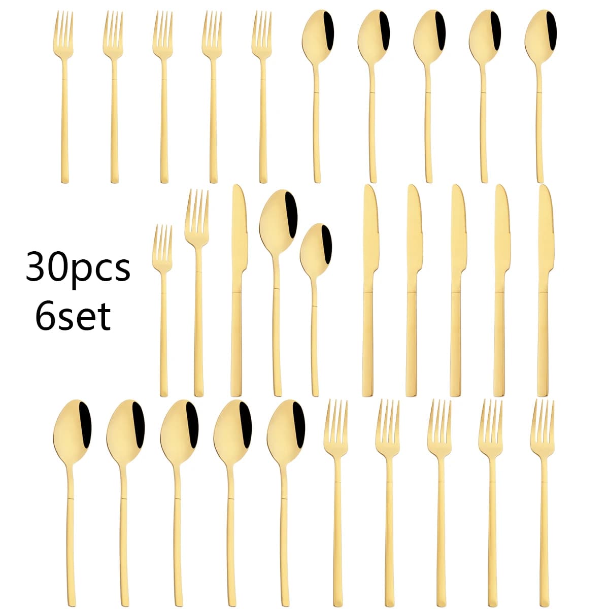 30 pieces Gold crockery set Stainless steel cutlery set Knife fork Spoiler set Crockery set Western cuisine Dessert Fork Cooker Cutlery