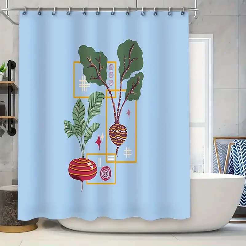 Tenda da doccia Beetroot della fattoria Piante a foglie botaniche Natura Decorazioni per il bagno Set di tende da doccia in stile rustico in stile fattoria