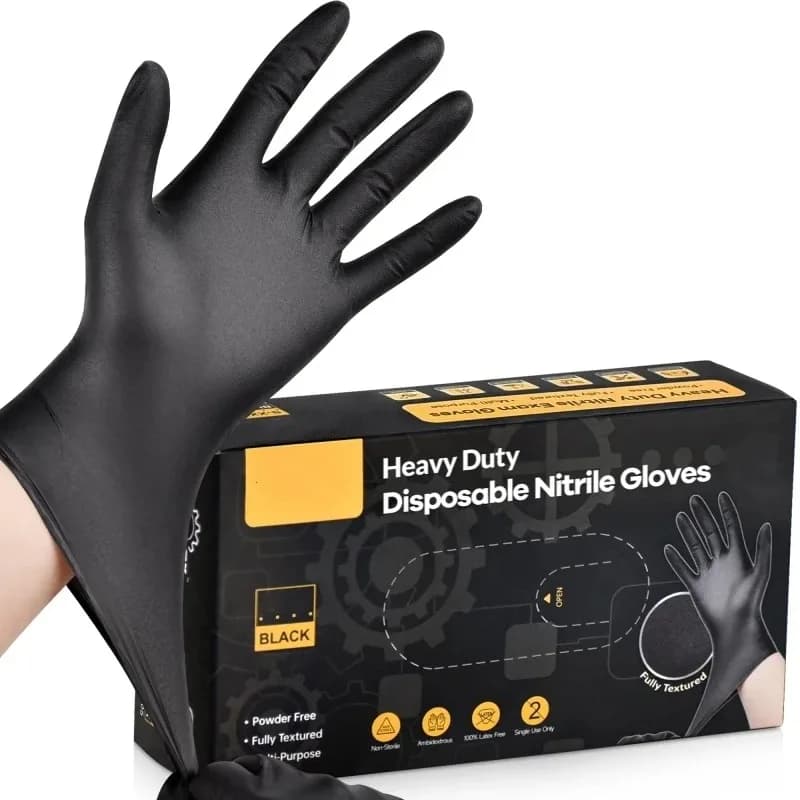 Guanti Monouso in Nitrile Nero 10/20/50/100 Pezzi, Senza Lattice, per Pulizie Domestiche, Meccanici, Tatuaggi, Tintura Capelli, Bellezza