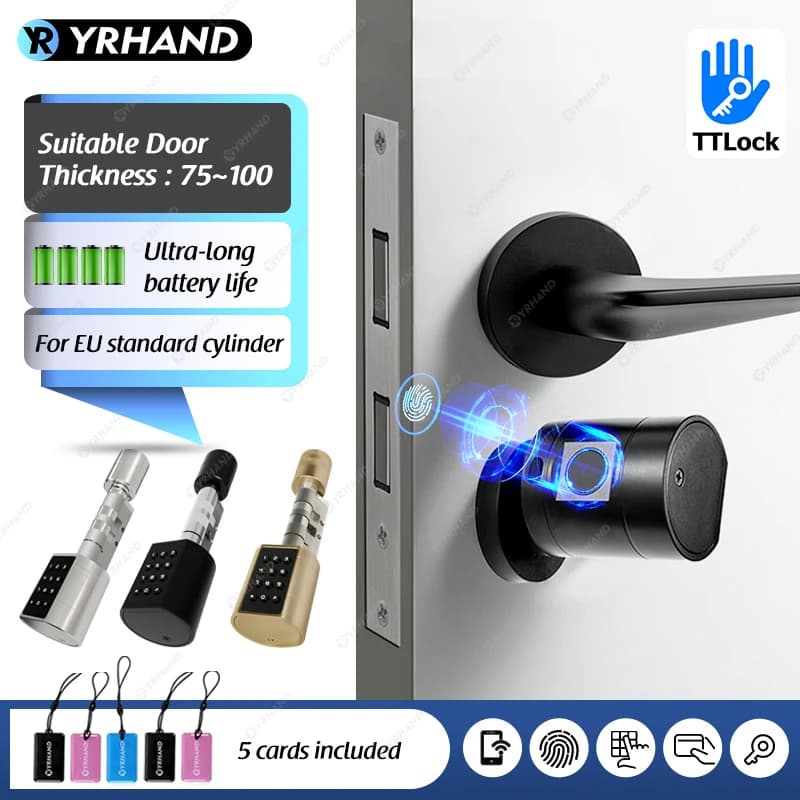 Smart Euro Serratura cilindrica per porta app ttlock Keyless Security Entry Chiave meccanica Serratura per impronte digitali impermeabile Per la casa