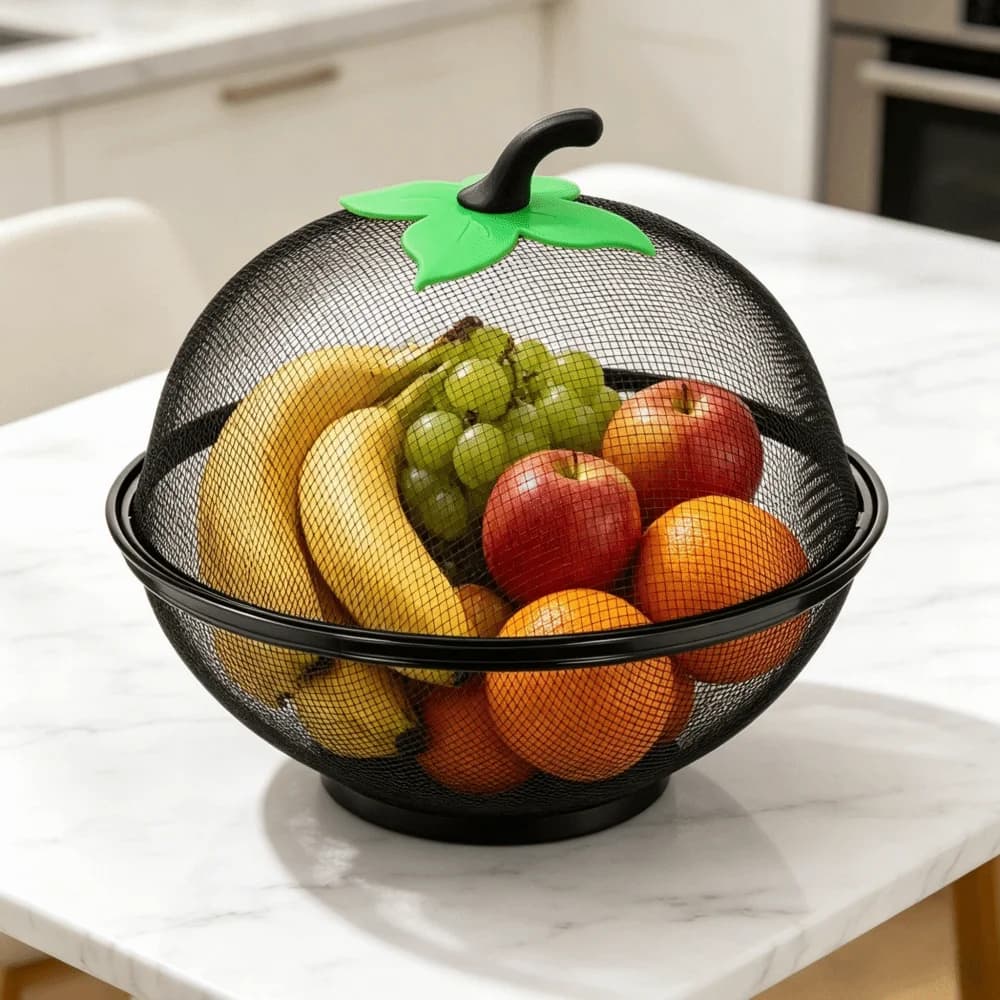 with Mesh Cover Metal Fruit Basket Easy To Clean multifunctional Veggies Organizer Moisture Resistant Kitchen Storage Rack