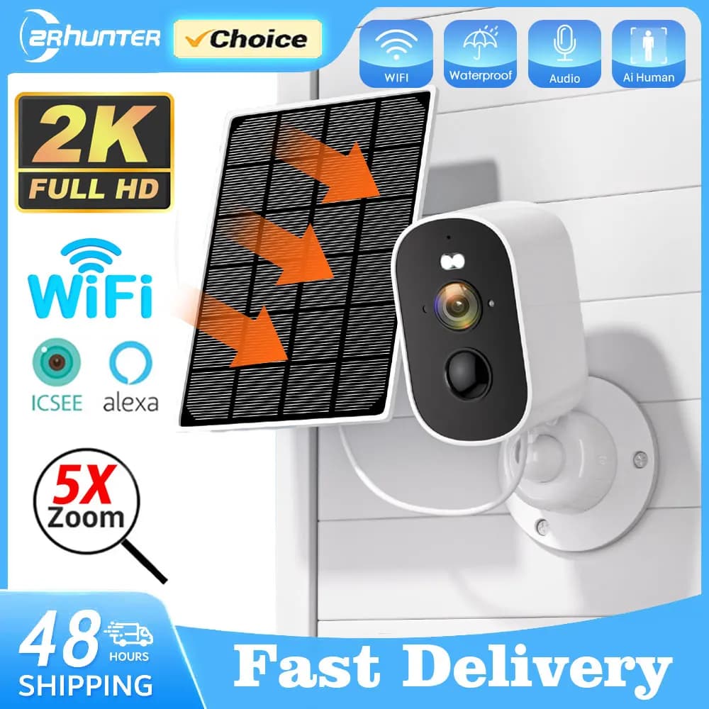Telecamera di sicurezza WIFI da 4mp batteria da 4800mAh con pannello solare Wireless per esterni rilevamento umano telecamera IP di sorveglianza in Standby a lungo termine