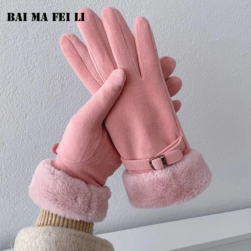 Women Winter Outdoor Gloves Fleece Lined Thick Warm Casual Student Gloves For Cycling Riding Daily Outdoor Activities