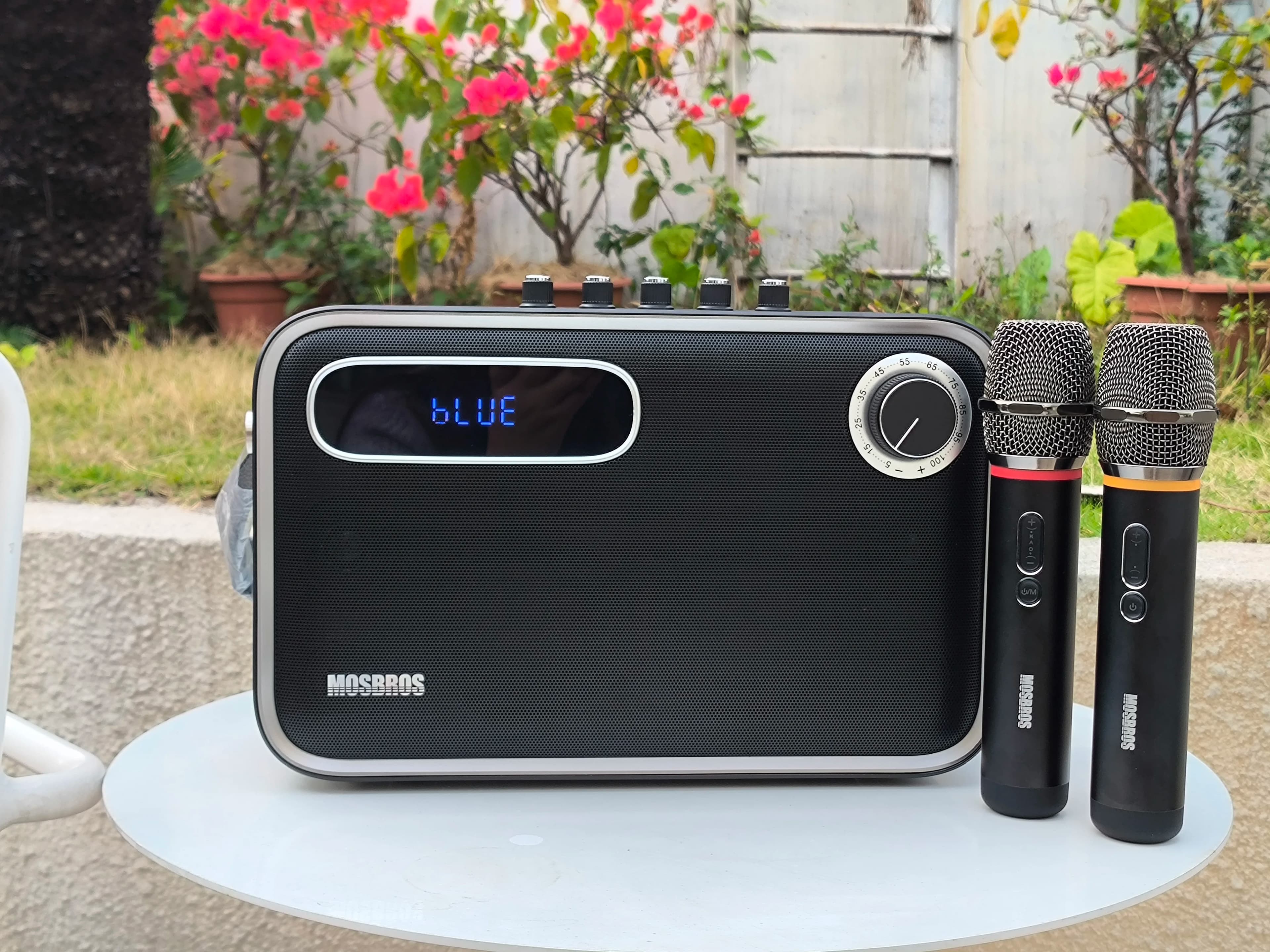 Macchina per karaoke portatile da 120 W con 2 microfoni wireless, potente altoparlante per feste all'aperto per casa e campeggio Bluetooth V5.3