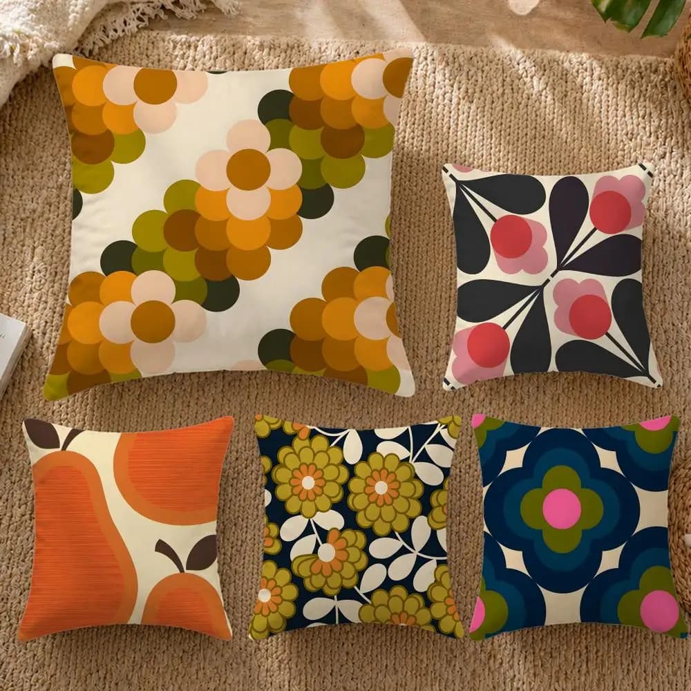 Set di 4 Copricuscini Morbidi OOOrla Kiely, Federe Decorative per Divano e Letto, Arredamento Casa 50x50 45x45 40x40