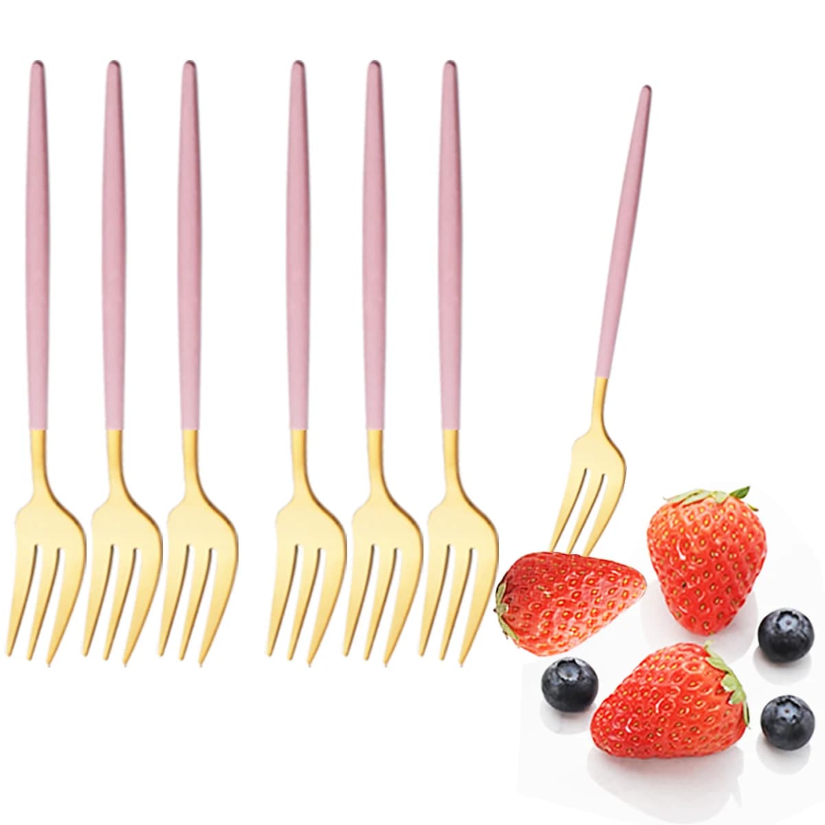 6 pieces set of crockery in pink gold fork small stainless steel cutlery fork cake fork fork for dessert cutlery kitchen accessory