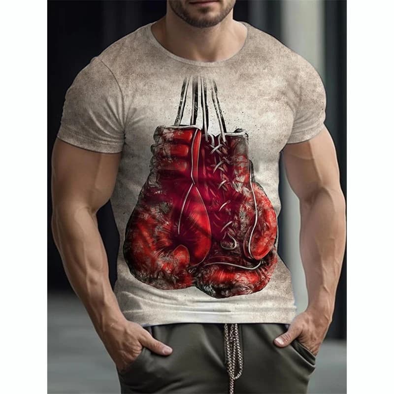Men's Playground Gloves T-Shirt Gym Fitness Sports T-Shirt Dress or Neck Short Sleeve 3D Print Back Fashion Casual T-Shirts Wide