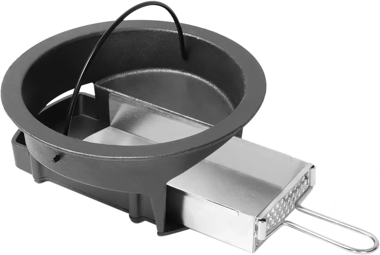 Cestello per Ceneri 2-in-1 in Ghisa per Griglie Kamado, con Cassetto in Acciaio Inox e Manico Pieghevole per Facile Rimozione delle Ceneri