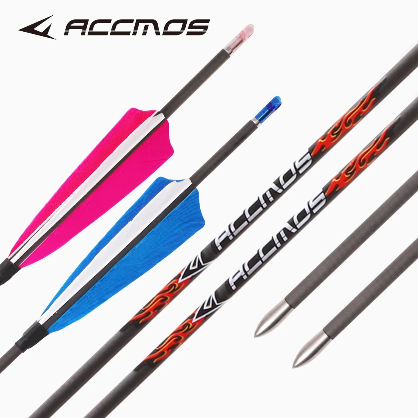 ACCMOS Natural Feather Carbon Arrows 4.2mm ID Spine 300-1800 with 4" Turkey Feather for Archery Bow Hunting Target Shooting
