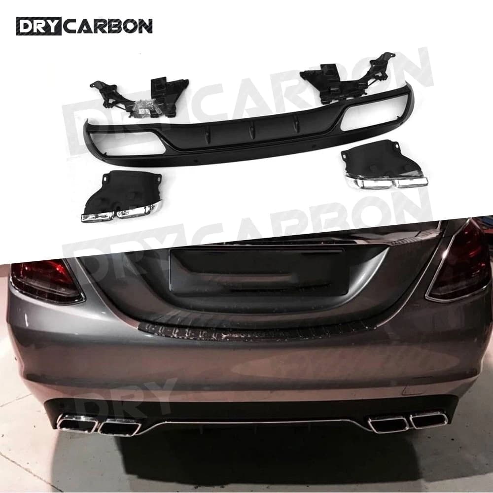 PP Rear Diffuser with Exhaust Tips for Benz C Class W205 4 Door Change to C63 AMG Look C63 Style Only Standard