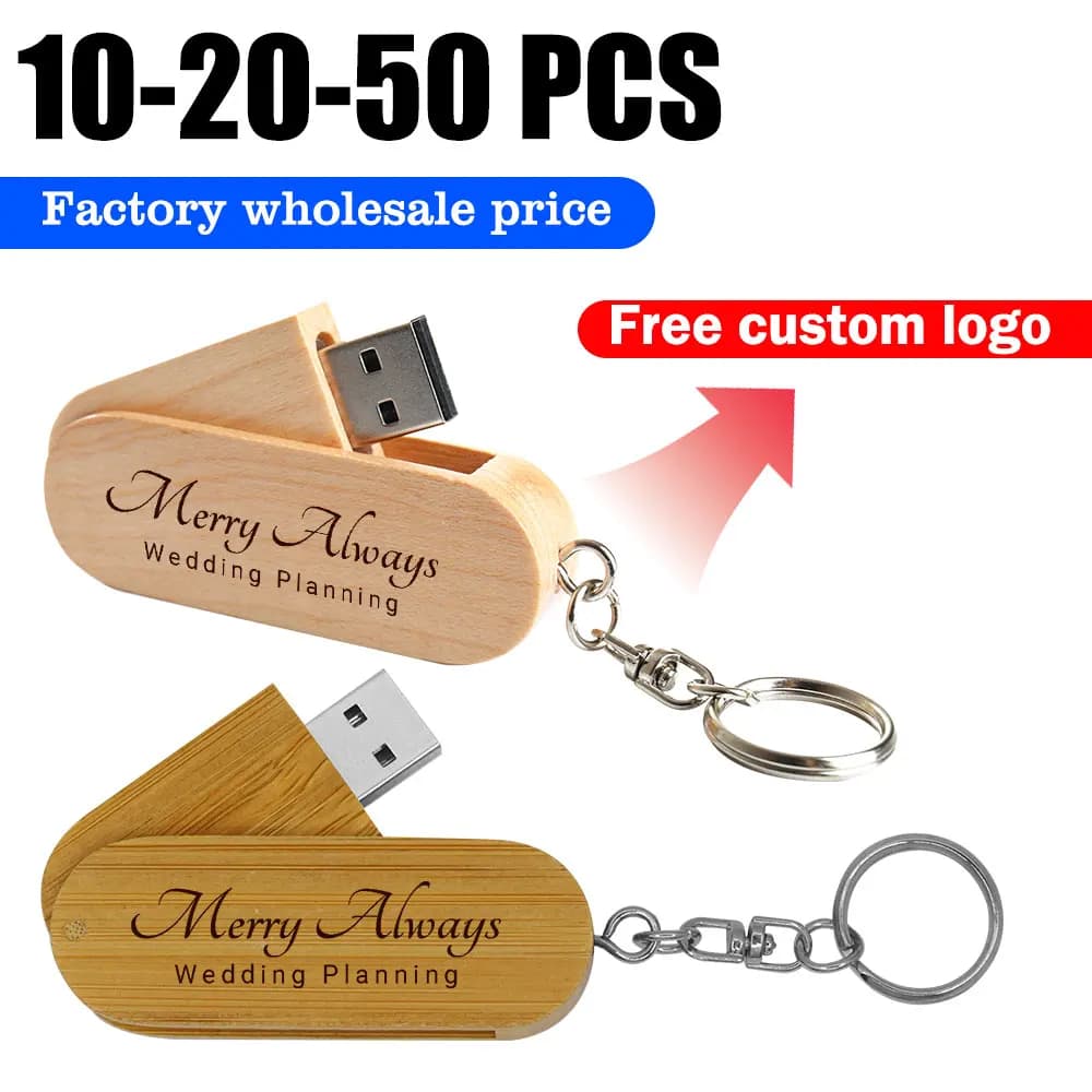 10/20/50 Pz/lotto Chiavetta USB In Legno 2.0 Pen Drive 4GB 8GB 16GB 32GB 64GB Memory Stick Portachiavi Pendrive Logo Personalizzato per Foto