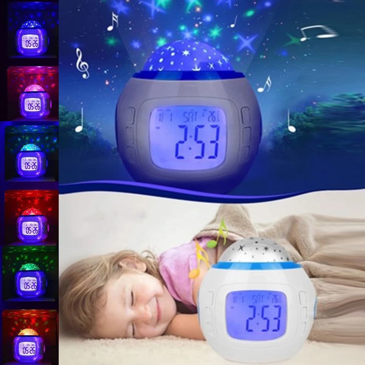 Sveglia Luce di proiezione Sveglia a LED Luce di proiezione Cielo stellato Cambia colore Luce notturna sul comodino per camera da letto Camera dei bambini