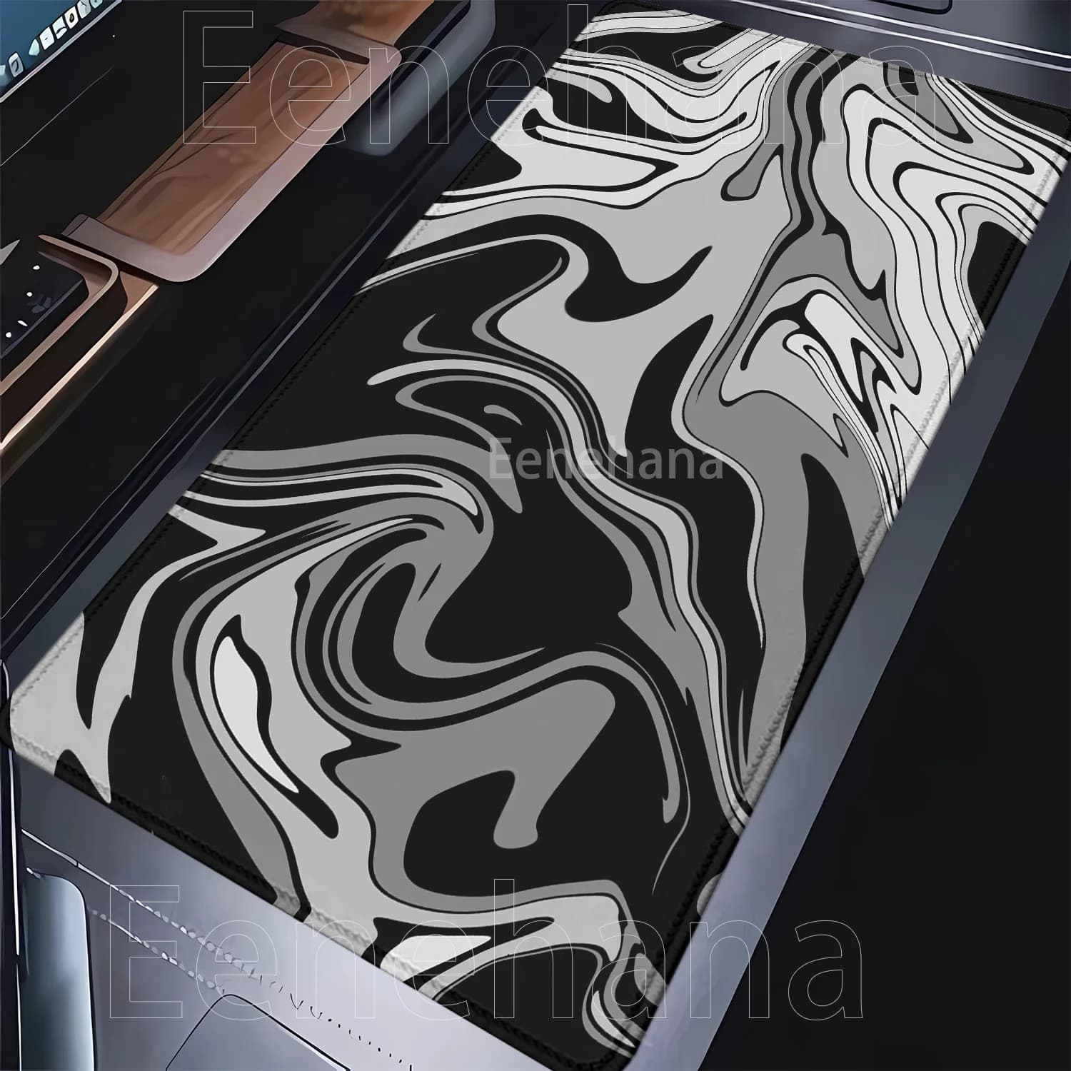 Nero e bianco Liquido Strata Fluido Modello Nero Art Mouse Pad Antiscivolo Ufficio overlock Tappetino da scrivania Gaming HD Stampa XXL Mousepad