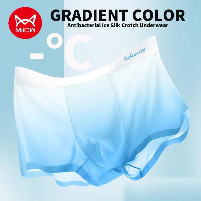 MiiOW 3 Pieces Men's Silk Boxer Lightweight Seamless Men's Underwear Men's Underwear Color Smoothed 5A Panties Men's Boxer Antibacterial