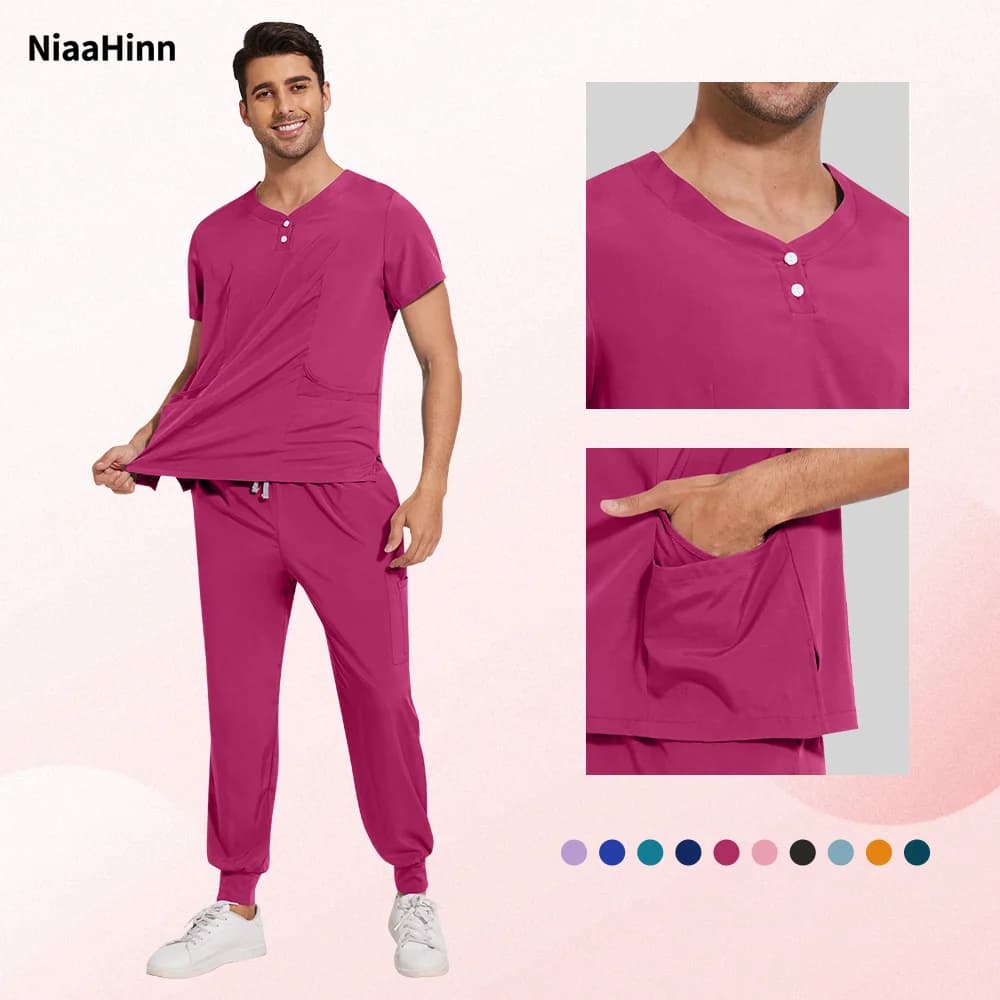 Niaahinn Hospital Doctor Work Uniforms Pet Grooming Working Clothes Medical Man 's Suit Scrub Uniform Health Service Nursing Set