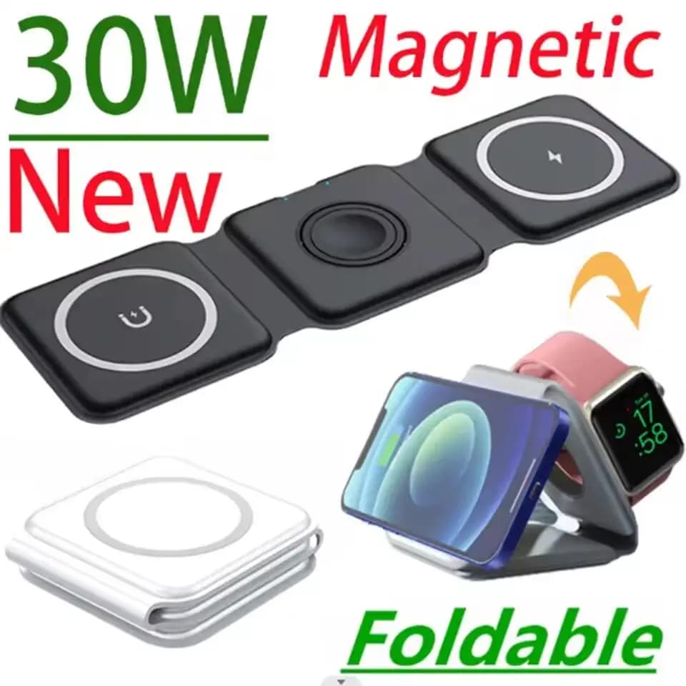Portable 3 in 1, Quick Charging Station, Foldable Travel Support for iPhone, Apple Watch and AirPods