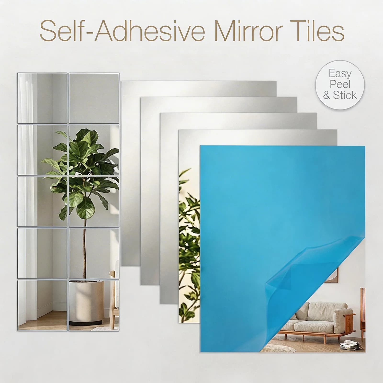 40/10Pcs Self Adhesive Mirror Sheets Flexible Mirrors Removable Mirror Wall Stickers Home Room Bedroom DIY Art Wall Decoration