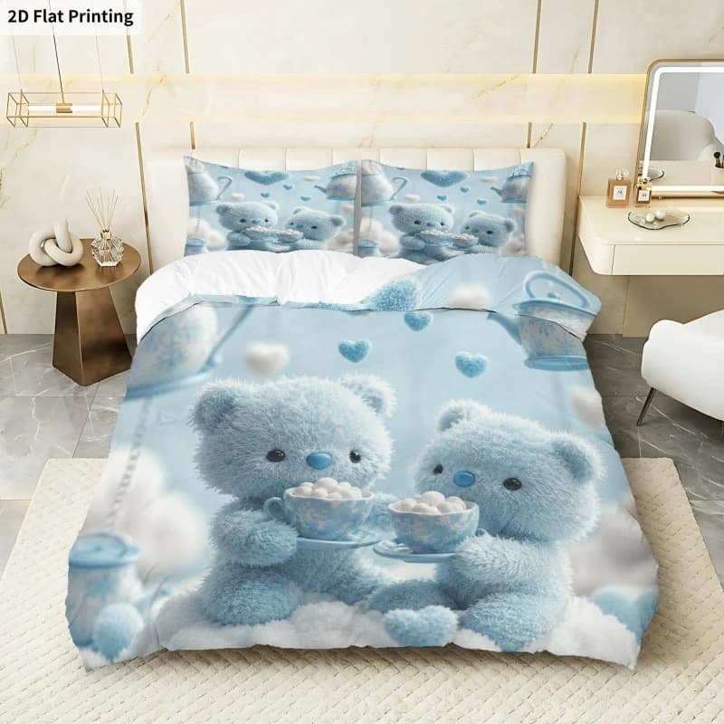 Blue Bear 3PCS Duvet Cover, 1 Duvet Cover + 2 Pillowcases (Without Filler)