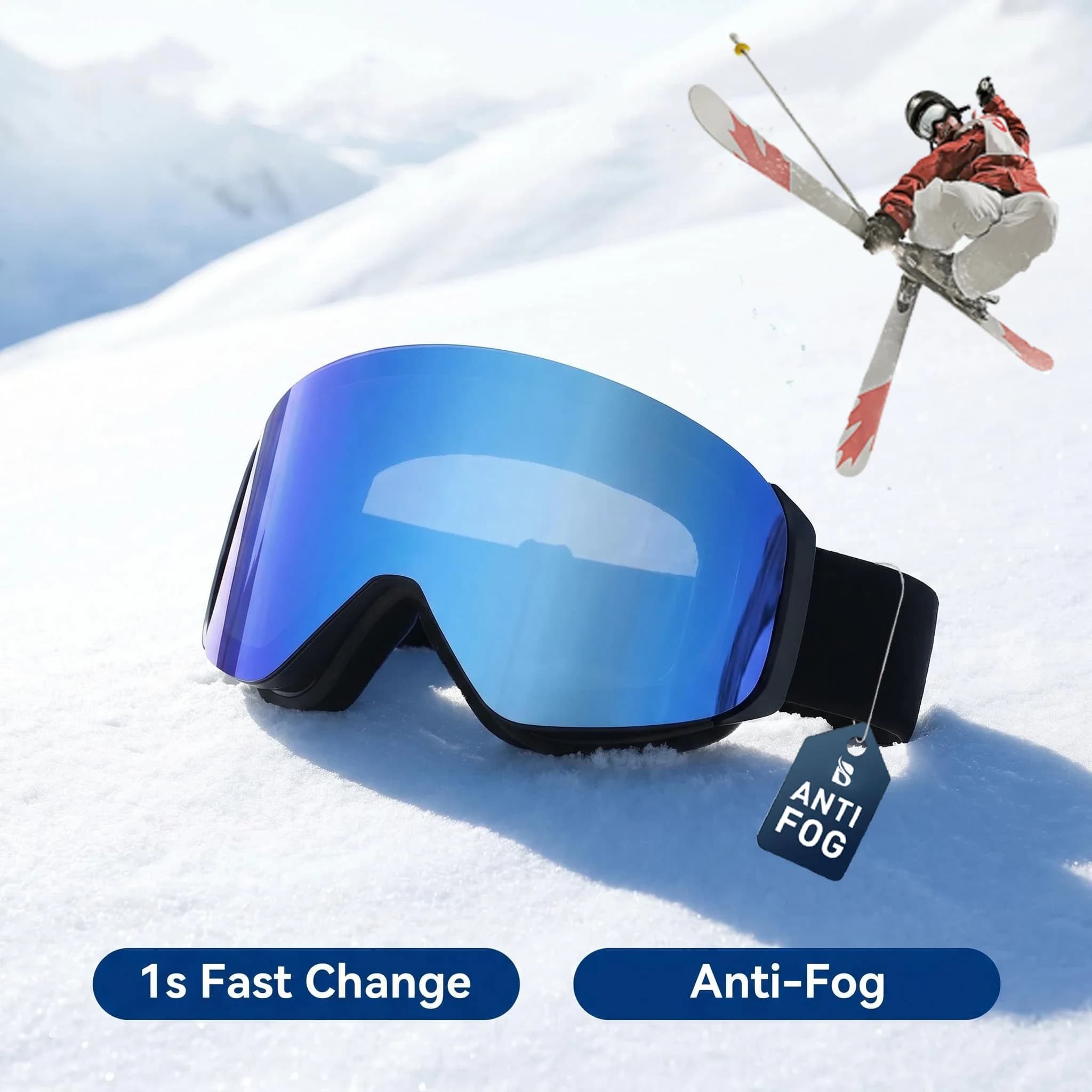 Magnetic Ski Goggles UV400 Motorcycle Glasses with Carrying Hard Case Double Layer Anti-Fog Snowboard Glasses Men Women Adult