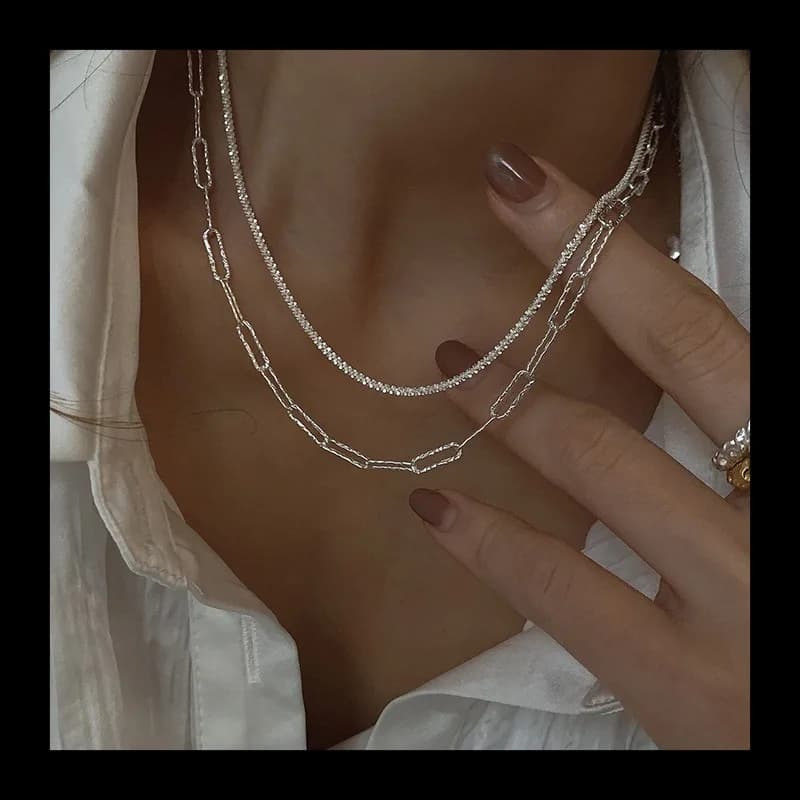 S925 Argento Anello di fase geometrica Collana di nicchia di lusso leggera 2021 Design di nicchia femminile Senso Catena della clavicola Vento freddo
