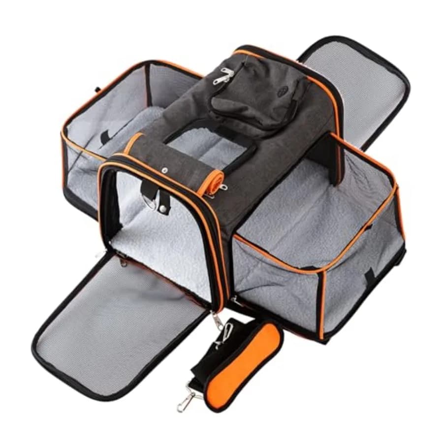 Trasportino per animali domestici espandibile approvato TSA per compagnie aeree, 17"x11"x11", con ingresso su 5 lati, morbido e pieghevole, per cani e gatti fino a 15 libbre, con
