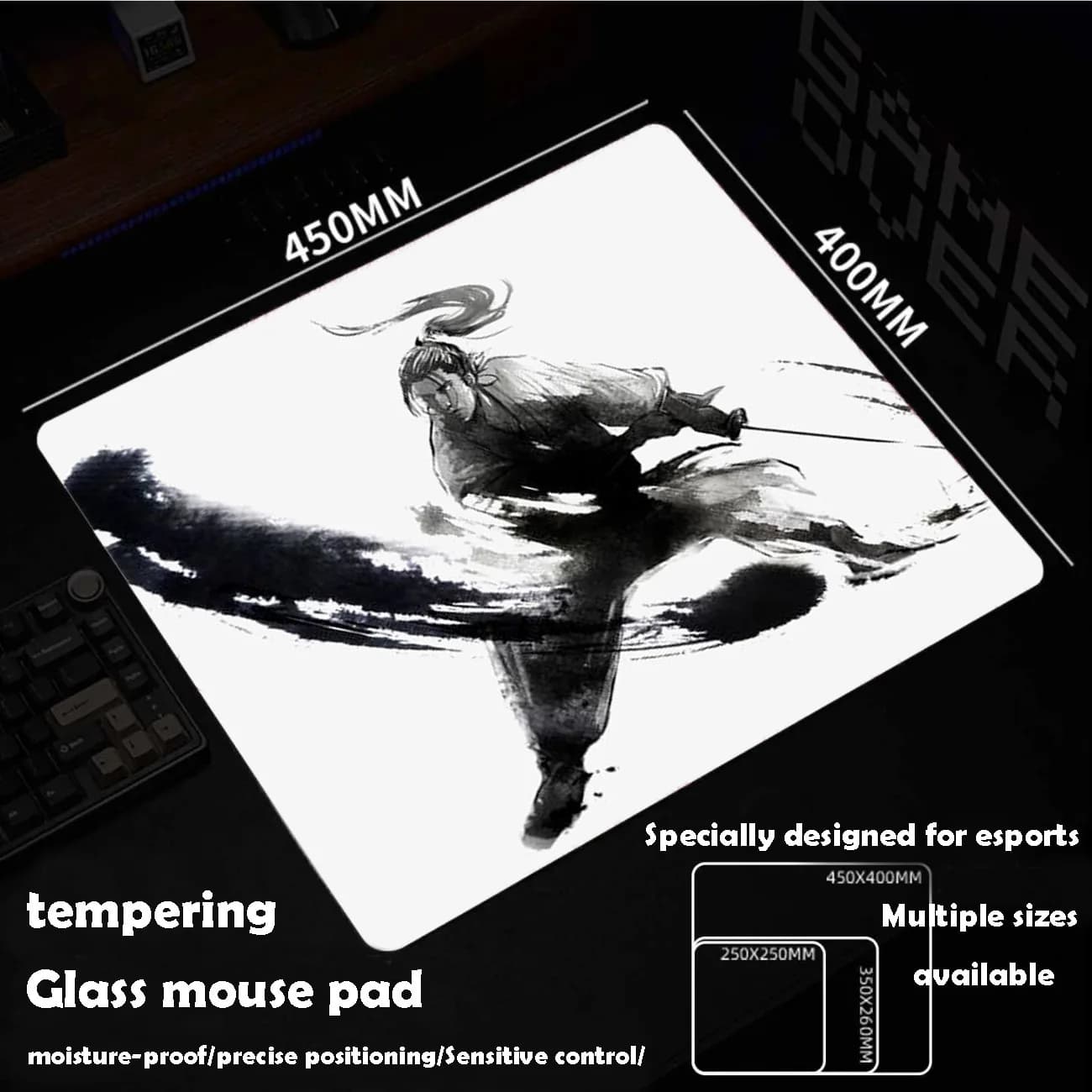 Tappetino per Mouse in Vetro Swordsman Sora, Personalizzabile, Liscio e Resistente, per Gaming FPS, Esports e Ufficio