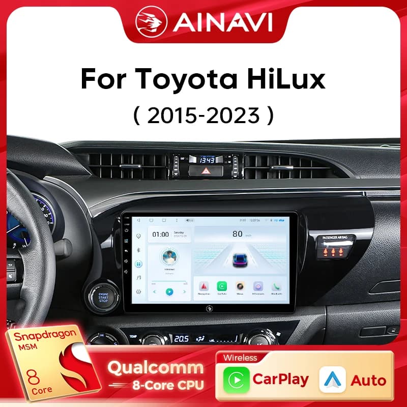 Ainavi Autoradio Per Toyota Hilux LHD 2015 2016 2017 2018 2020 2021 2023 Wireless Carplay Android Auto Lettore Multimediale Stereo