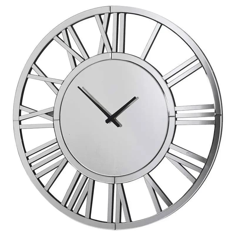 Grande orologio da parete a specchio, orologio decorativo moderno in argento da 24 pollici per soggiorno, funzionamento a batteria con lancette delle ore e dei minuti,