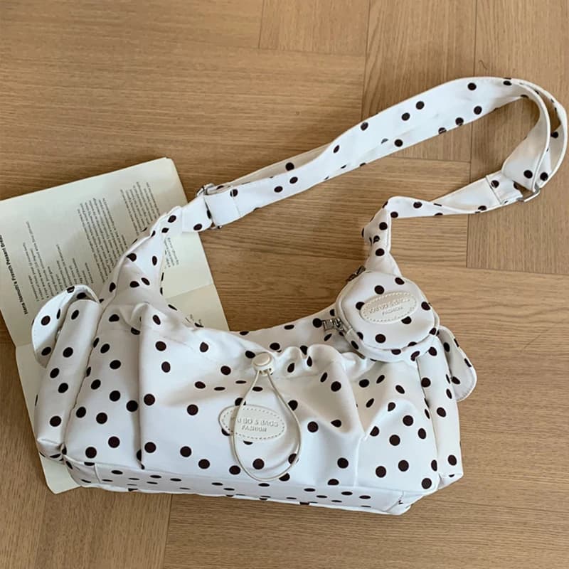 Borsa a Tracolla con Coulisse a Pois, Nuova Borsa Coreana da Donna, Leggera e Capiente, Casual per Pendolari con Portafoglio
