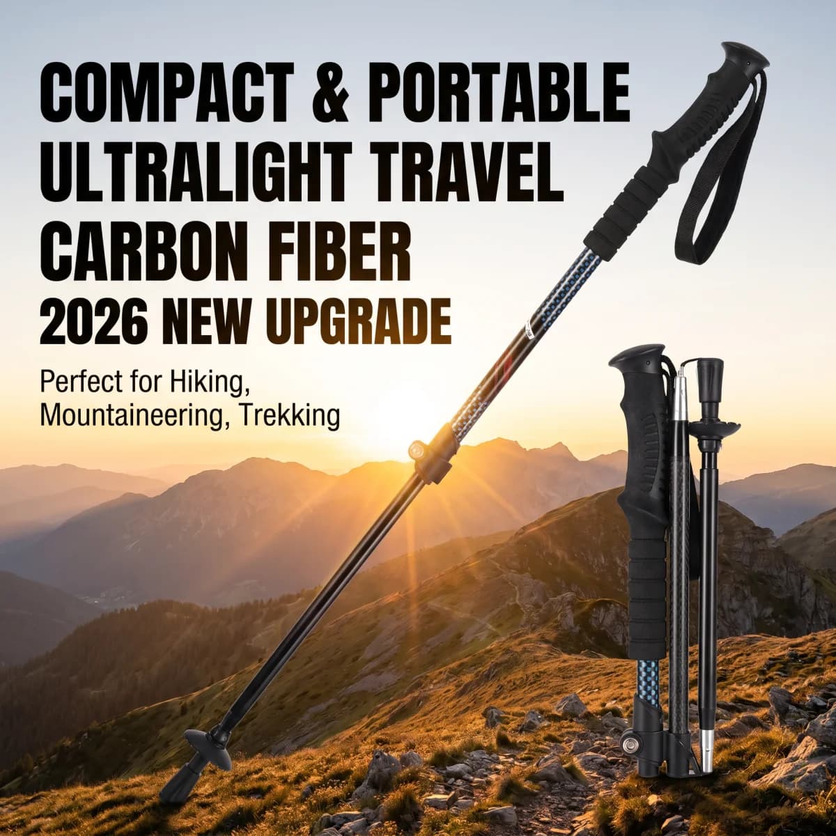 2026 New Upgrade 65-135CM Outdoor Camping Aluminum Alloy Trekking Pole Lightweight Telescopic Adjustable Hiking Stick For Mounta