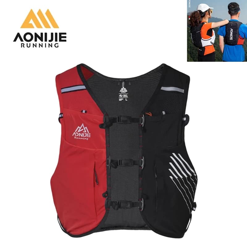 AONIJIE 10L C9116 Black Red Race Backpack, Lightweight hydration bag for Off-Road, Hydrating vest, Hiking backpack