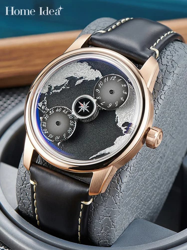 Orologio da Polso Meccanico Automatico Blue Planet per Uomo, Casual, Elegante, di Lusso, Impermeabile con Cinturino