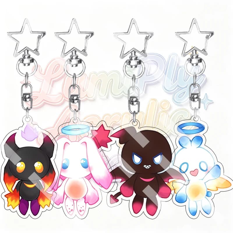 Kawaii Cartoon 5cm Angel Devil Double-sided Print Acrylic Keychain Bag Pendant Cute Accessory Backpack Charm Birthday Gifts Toys
