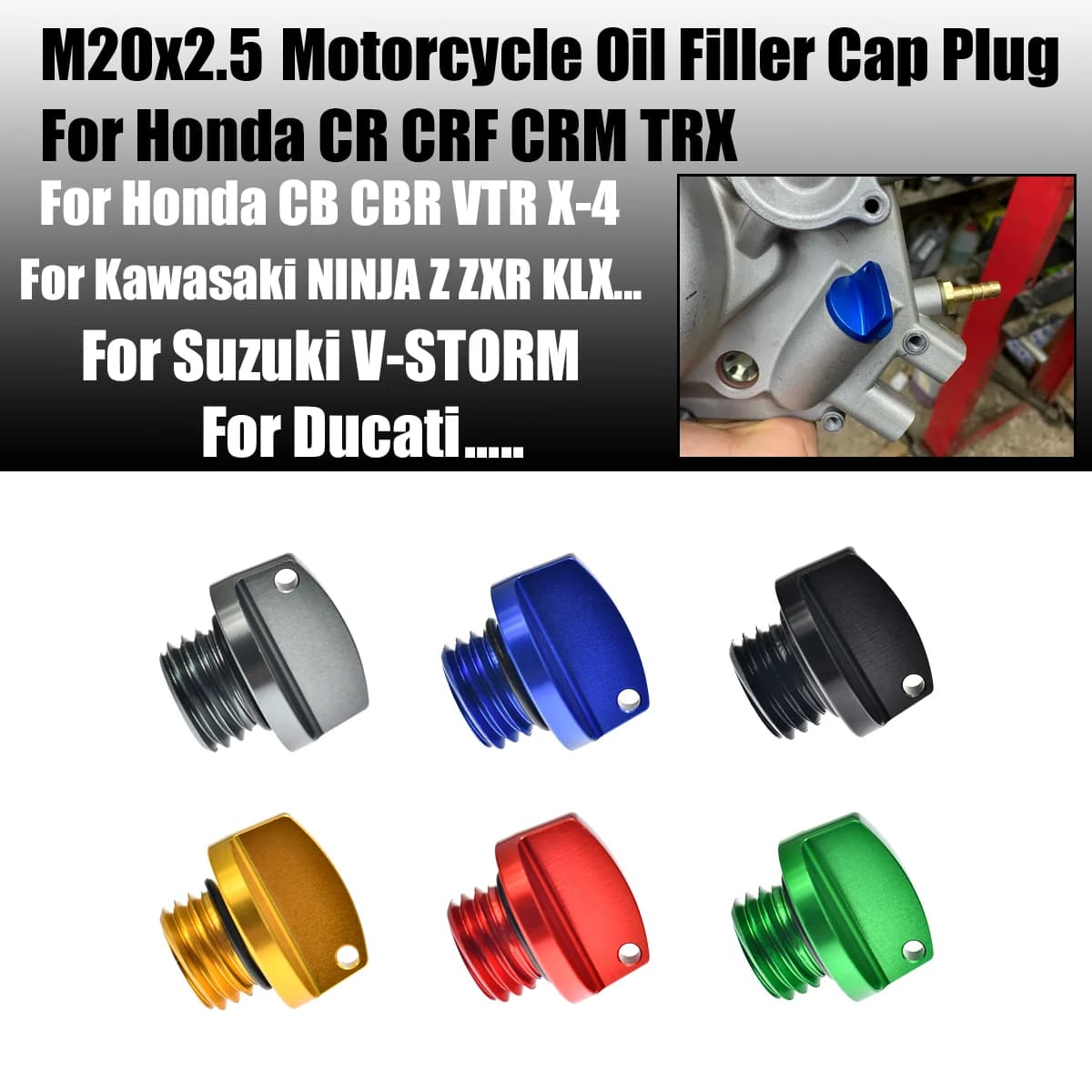 Tappo del basamento del motociclo Tappo di copertura della vite di riempimento dell'olio motore CNC M20 * 2.5 per parti di uso generale Yamaha Honda Suzuki Kawasaki