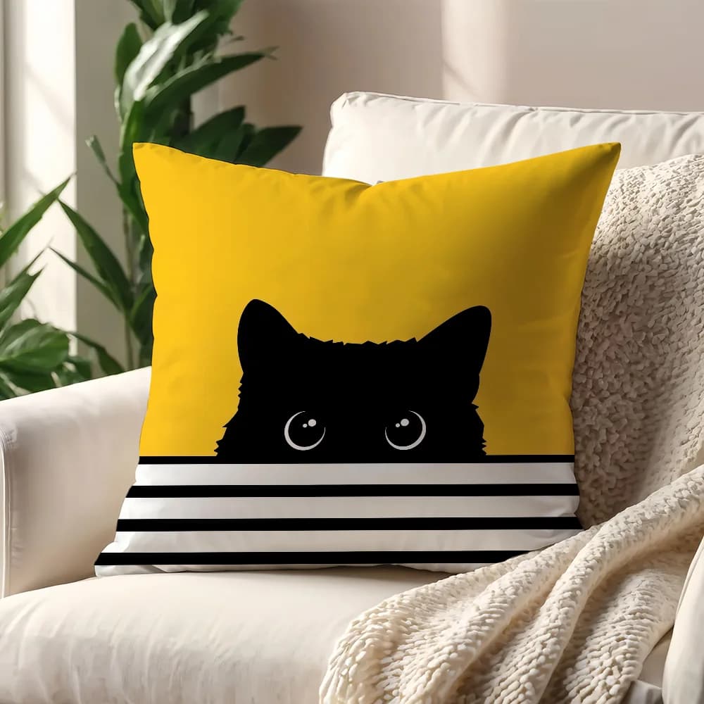 Black Cat Yellow Cartoon cushion cover For Pillow Sofa Printing Decoration Room Home Office Coffee Shop Car Nordic Simplicity
