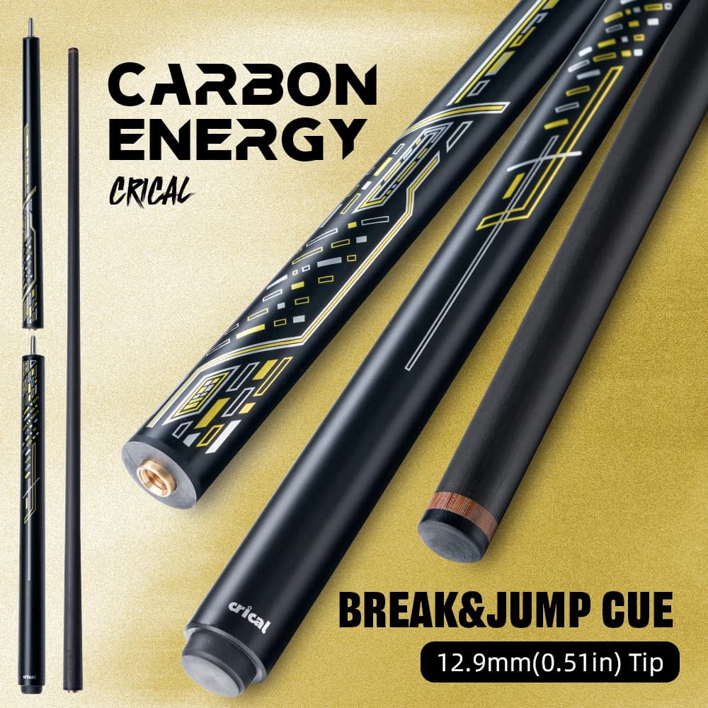 CRICAL 3-Pieces Carbon Fiber Jump Break Cue Professional Billiard Pool Cue Stick 12.9mm Tip Uni-Loc Joint for Competition