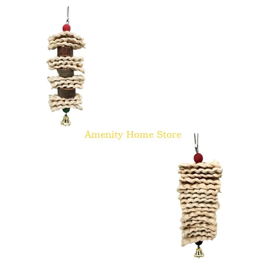F26C Parrot Chewing Toy 8.3 x 2.4 Inch Wooden Blocks Cuttlebones Corn Husks with Hanging Hook & Entertainment
