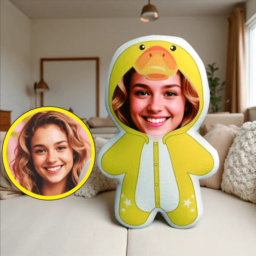 Cuscino in peluche personalizzato con anatra gialla con viso personalizzabile Il regalo perfetto sia per uomini che per donne Lavabile in lavatrice Realistico