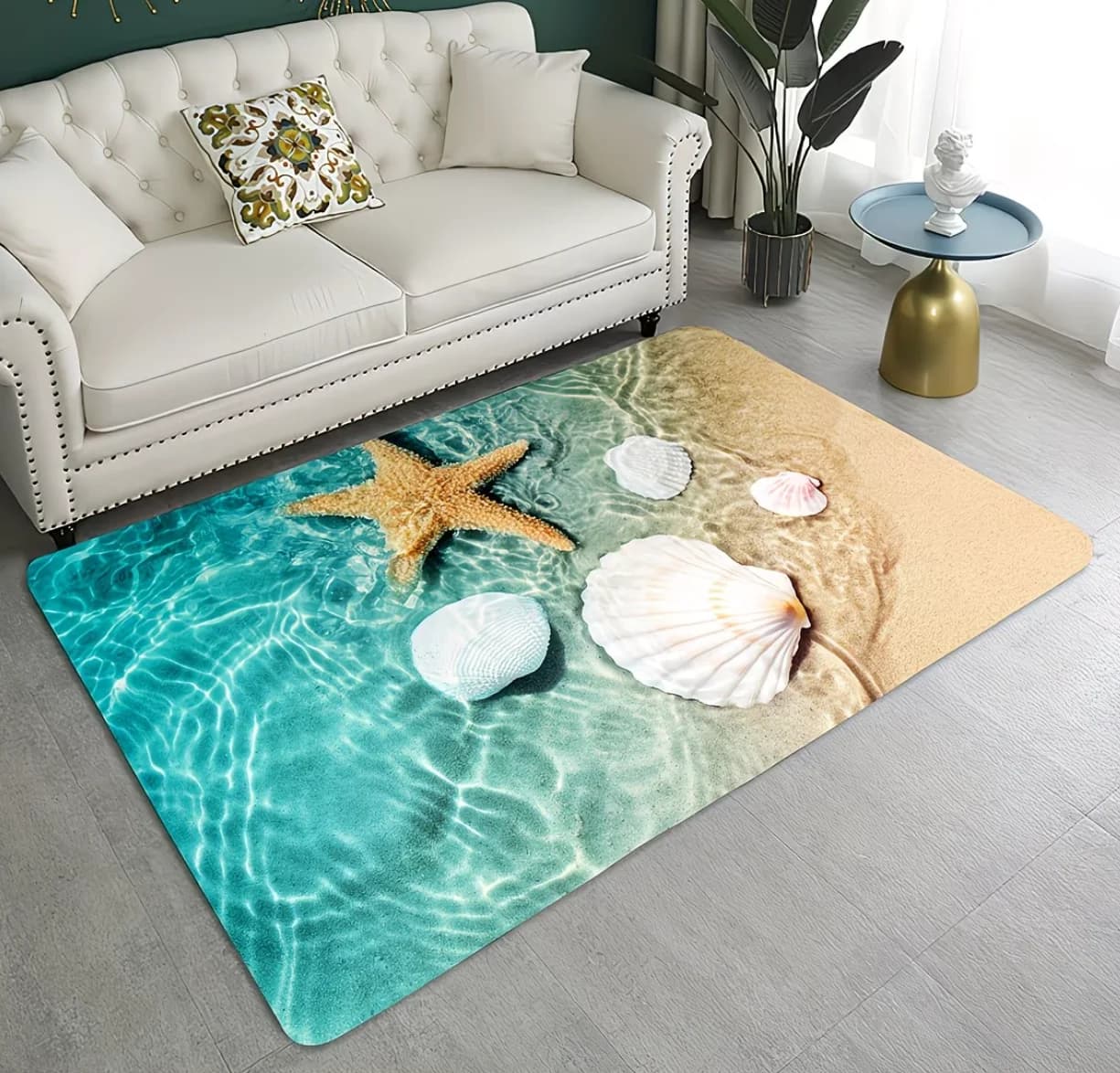 Non-Slip Bath Rug Sponge Foam Rug, Durable Flannel Mat Bright Rug Mats for Laundry Room and Kitchen, Beach Scallop Decor Carpet