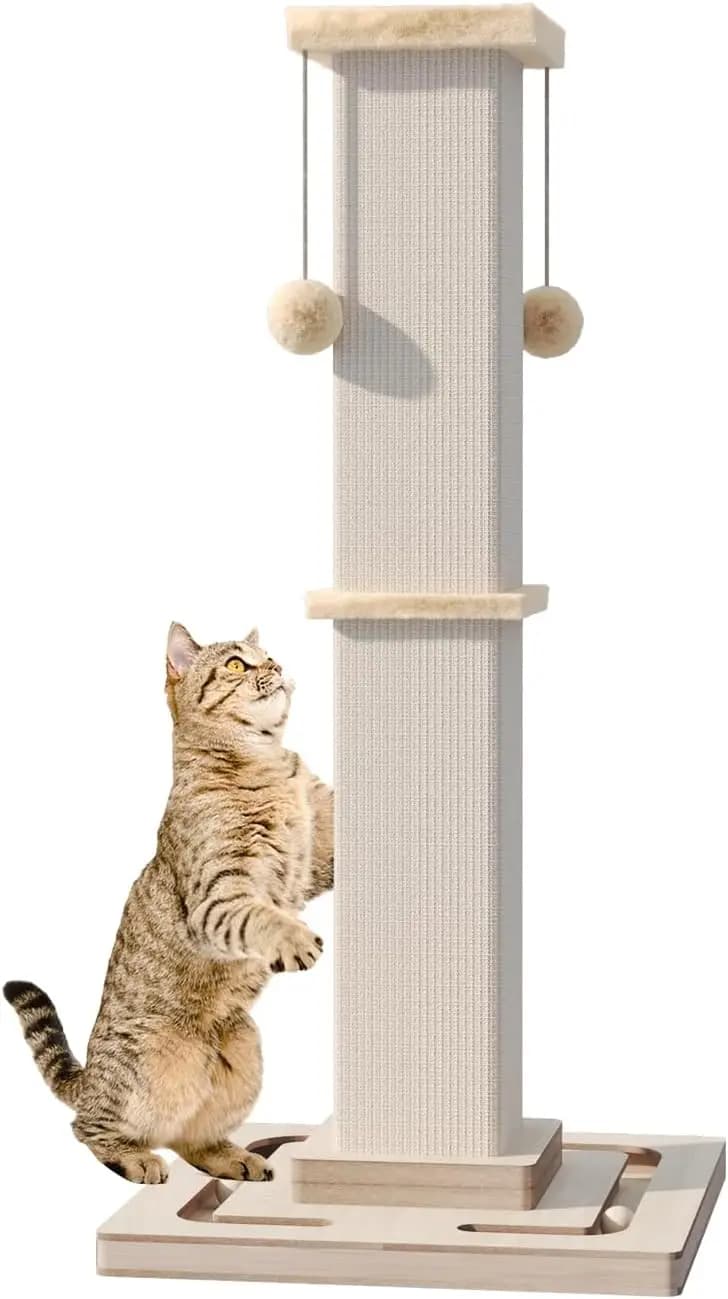 Grande Tiragraffi per Gatti, Tiragraffi Resistente Alto 81 cm con Giochi Interattivi per Interni