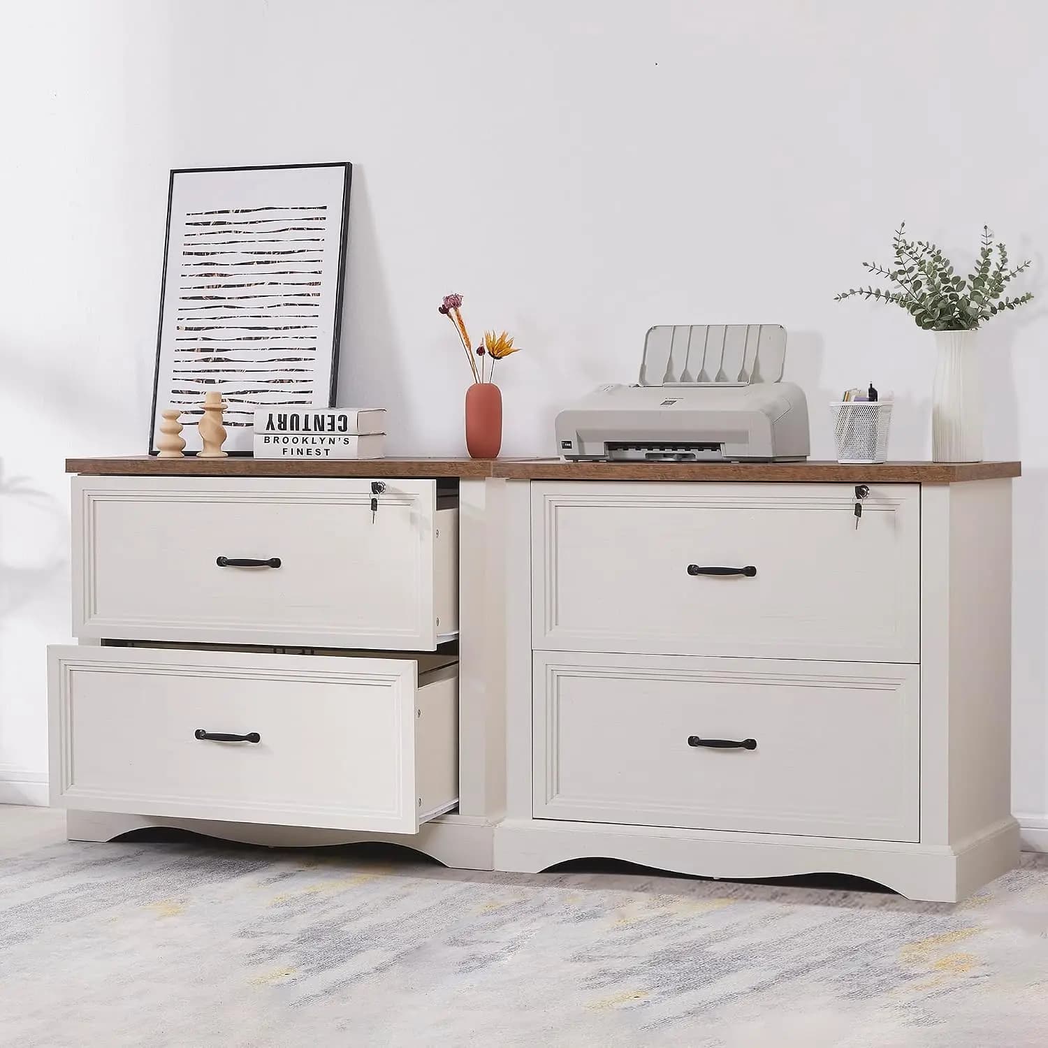 Farmhouse Wood Lateral File Cabinet with Lockable Drawer & Hanging Folders for Home Office Letter Legal A4 Size, Customized