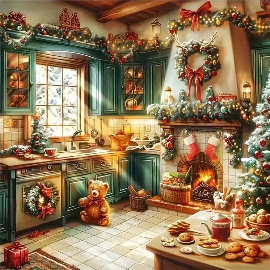 DIY Kitchen Diamond Painting Delicious table food Full Square Round Diamond Mosaic Christmas landscape Cross Stitch home decor