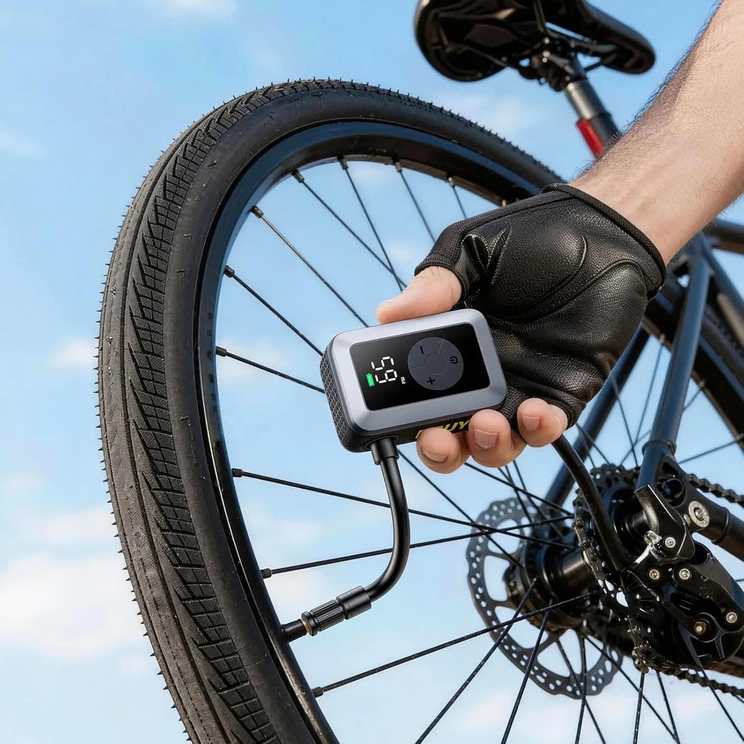 Mini Pompa Elettrica per Bicicletta 120PSI, Gonfiaggio Rapido in 20 Secondi, Arresto Automatico, Doppia Valvola